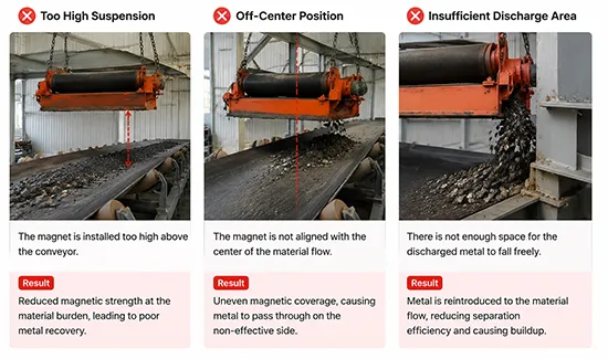 Example of a Crossbelt Magnet Installation Error Example of a Crossbelt Magnet Installation Error